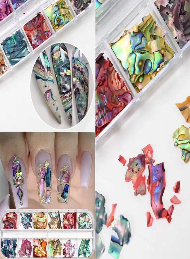 BSBTBZ 12Grids Nail Art Aurora Abalone Shell Flakes, Shiny Irregular Sea Shell 3D Charms Summer Slices Holographic Nail Art Sequins Natural Sea Shells Nail Glitters Manicure Paillette Tip Decor Accessories - Image 5